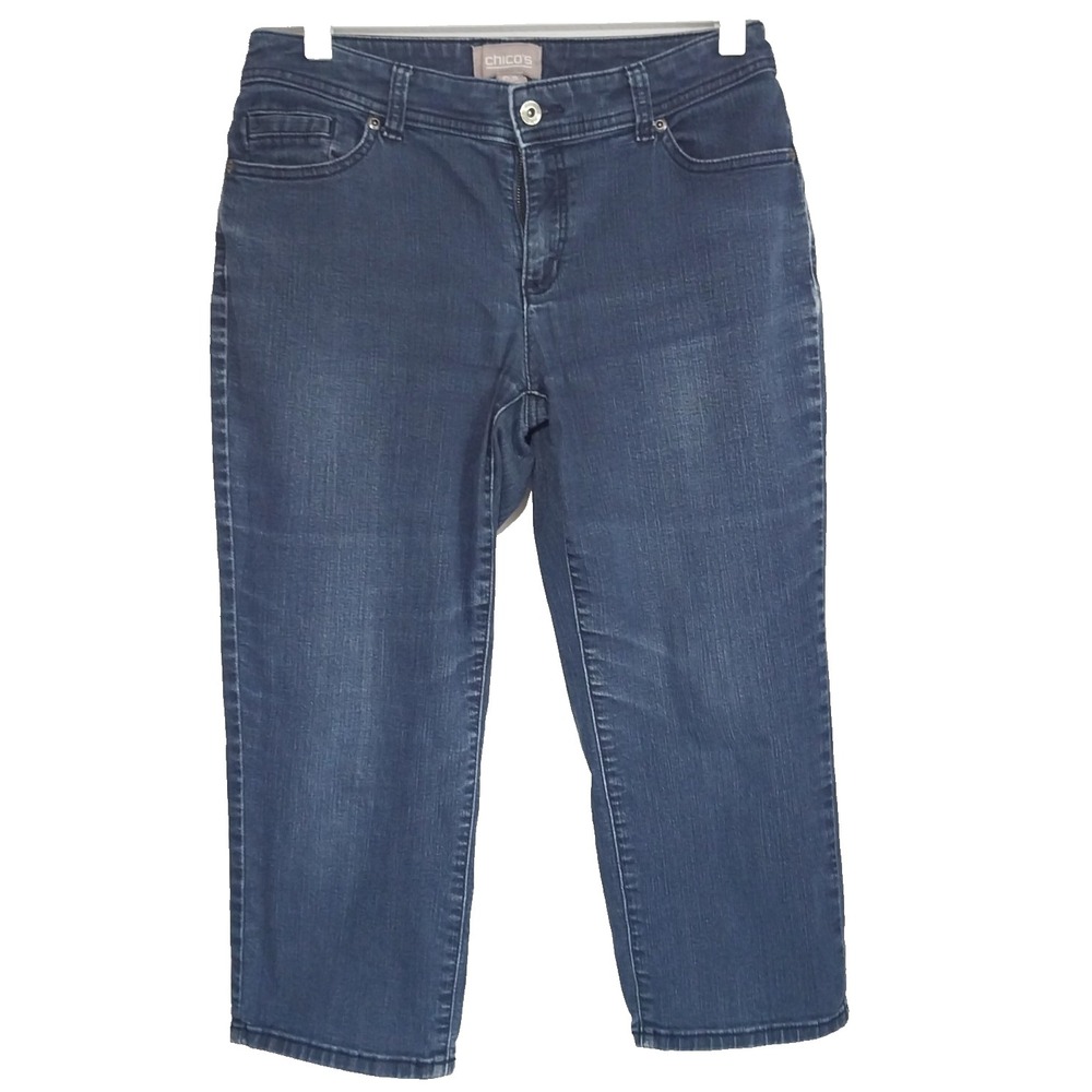 Chico's Capri Pants Blue Denim Size 00 Elastic Waist Front Zip Stretch